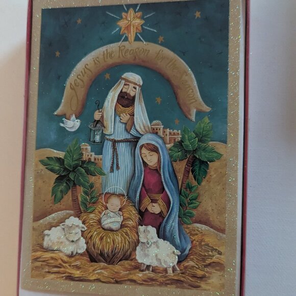 NWT 16 Glitter Nativity Christmas Cards Paper Magic Sealed Box Christian Holiday - Picture 2 of 7